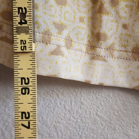 Tory Burch Blouse Womens 4 Yellow Geometric Pleated Silk Long Sleeve Boho Top - Picture 9 of 11